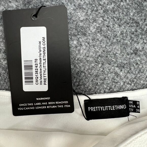 Pretty Little Thing 2 Pc One Shoulder Crop Top Skirt Set Womens 4 White Woven - Picture 3 of 13